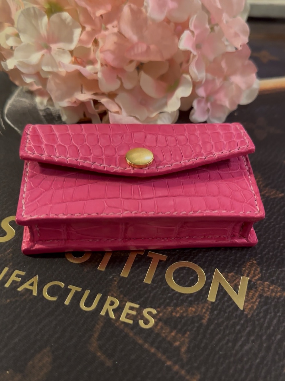 Genuine Pink American Alligator & Leather Card Case/ Playing Card Case - Picture 8 of 9